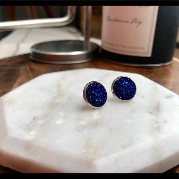 Tayzani Jewelry - Royal & Silver Stainless Druzy Stone Stud Earrings